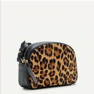 J. Crew Devon Camera Bag in Leather with Leopard Calf Hair